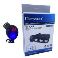 NO.1680 Olesson Разветвитель прикуривателя (3 гнезда/ вольтметр/ 4*USB 4.8 A Max/ 12-24V)