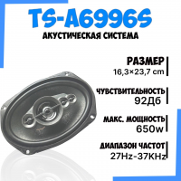A6996S Коаксиальная акустика 3-х полосная, Овал 16х24 См (6х9), 650 Вт.