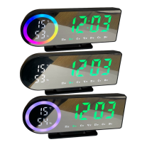 W601-Зеленые Электронные RGB Часы настольные с датой и температурой